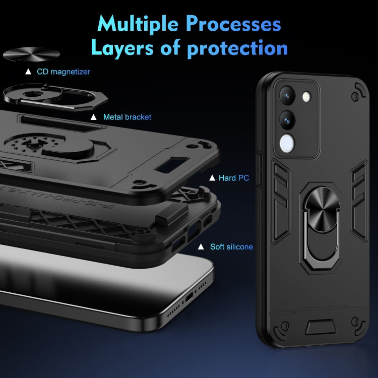 For vivo V29e 5G Shockproof Metal Ring Holder Phone Case(Black) - vivo Cases by buy2fix | Online Shopping UK | buy2fix