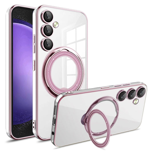 For Samsung Galaxy S23 FE 5G Electroplating MagSafe 360 Degree Rotation Holder Shockproof Phone Case(Pink) - Galaxy S23 FE 5G Cases by buy2fix | Online Shopping UK | buy2fix