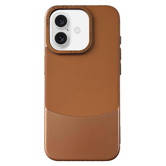 For iPhone 16 Napa Texture PC + Leather Phone Case(Brown) - iPhone 16 Cases by buy2fix | Online Shopping UK | buy2fix