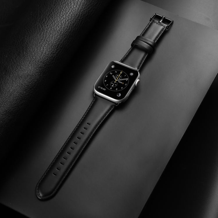 For Apple Watch Ultra 49mm DUX DUCIS Business Genuine Leather Watch Strap(Black) - Watch Bands by DUX DUCIS | Online Shopping UK | buy2fix