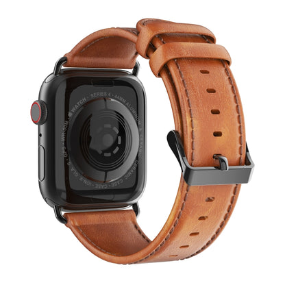 For Apple Watch Series 8 41mm DUX DUCIS Business Genuine Leather Watch Strap(Khaki) - Watch Bands by DUX DUCIS | Online Shopping UK | buy2fix