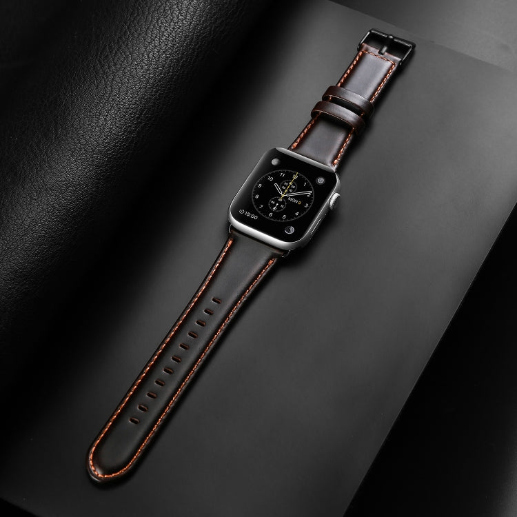 For Apple Watch SE 2022 44mm DUX DUCIS Business Genuine Leather Watch Strap(Coffee) - Watch Bands by DUX DUCIS | Online Shopping UK | buy2fix