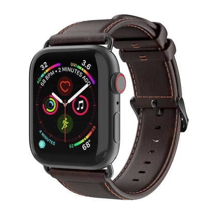 For Apple Watch 38mm DUX DUCIS Business Genuine Leather Watch Strap(Coffee) - Watch Bands by DUX DUCIS | Online Shopping UK | buy2fix