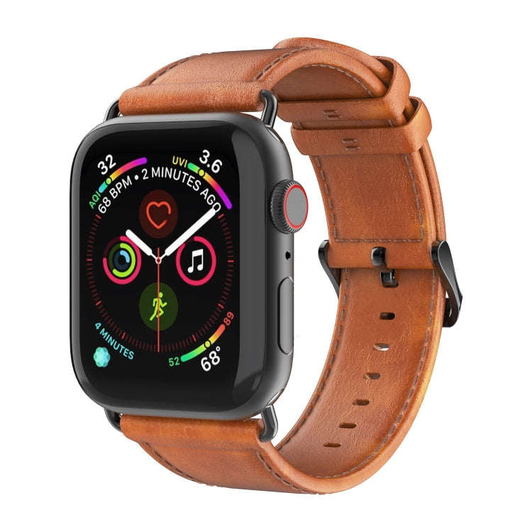 For Apple Watch 38mm DUX DUCIS Business Genuine Leather Watch Strap(Khaki) - Watch Bands by DUX DUCIS | Online Shopping UK | buy2fix