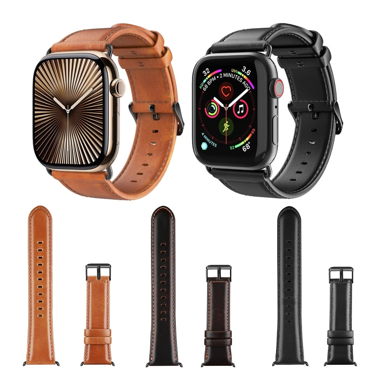 For Apple Watch SE 2023 40mm DUX DUCIS Business Genuine Leather Watch Strap(Coffee) - Watch Bands by DUX DUCIS | Online Shopping UK | buy2fix