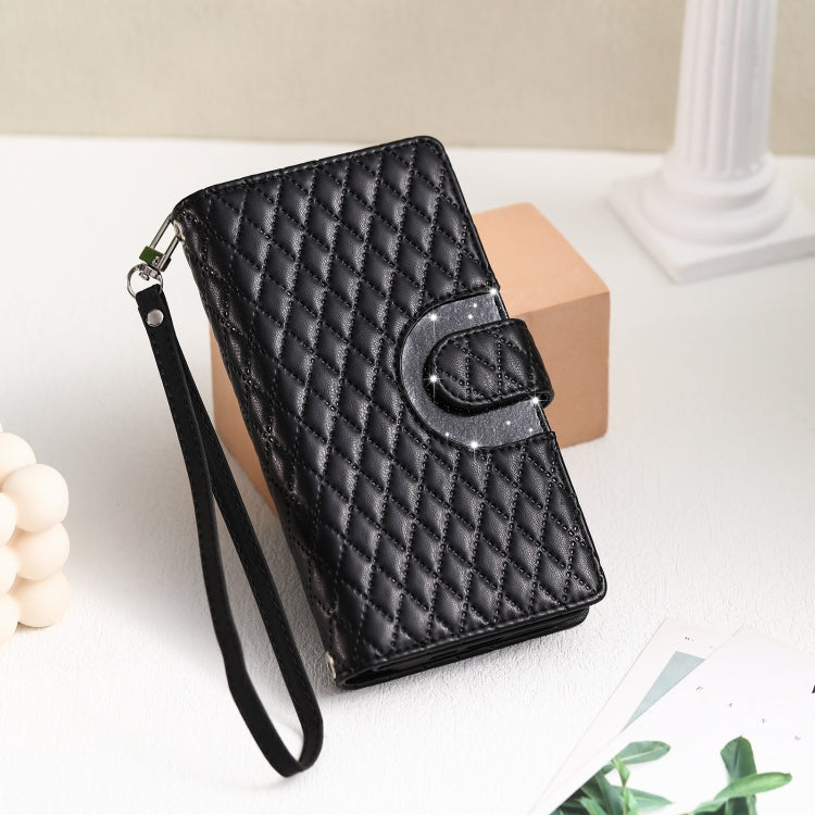 For iPhone 16 Pro Max Glitter Lattice Zipper Wallet Leather Phone Case(Black) - iPhone 16 Pro Max Cases by buy2fix | Online Shopping UK | buy2fix