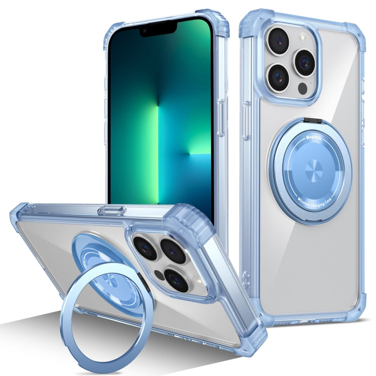 For iPhone 13 Pro Gold Shield CD Pattern MagSafe Magnetic Phone Case with Rotating Stand(Transparent Blue) - iPhone 13 Pro Cases by buy2fix | Online Shopping UK | buy2fix