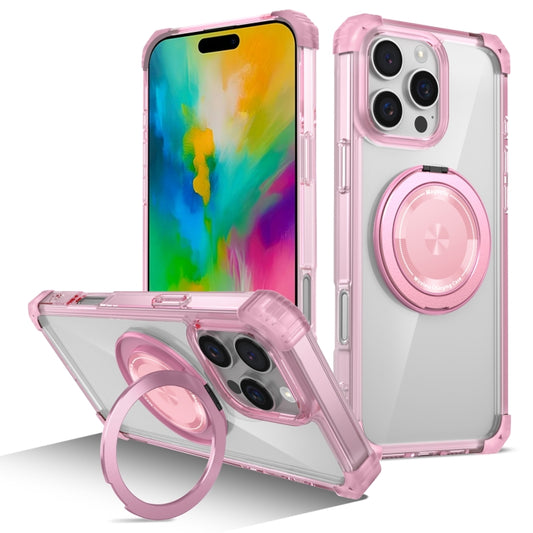 For iPhone 16 Pro Gold Shield CD Pattern MagSafe Magnetic Phone Case with Rotating Stand(Transparent Pink) - iPhone 16 Pro Cases by buy2fix | Online Shopping UK | buy2fix