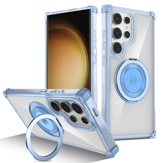 For Samsung Galaxy S23 Ultra 5G Gold Shield CD Pattern MagSafe Magnetic Phone Case with Rotating Stand(Transparent Blue) - Galaxy S23 Ultra 5G Cases by buy2fix | Online Shopping UK | buy2fix