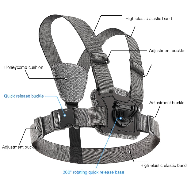 3 in 1 Adjustable Body Mount Belt Chest Strap with Mount & Screw(Grey) - Chest Belt by RUIGPRO | Online Shopping UK | buy2fix