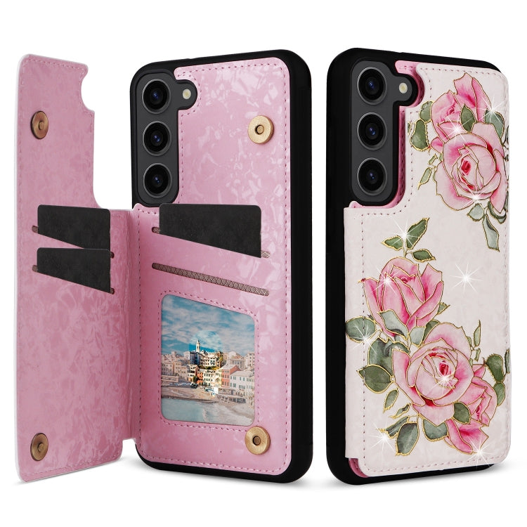 For Samsung Galaxy S23 5G Printed Double Buckle RFID Anti-theft Phone Case(Rose) - Galaxy S23 5G Cases by buy2fix | Online Shopping UK | buy2fix