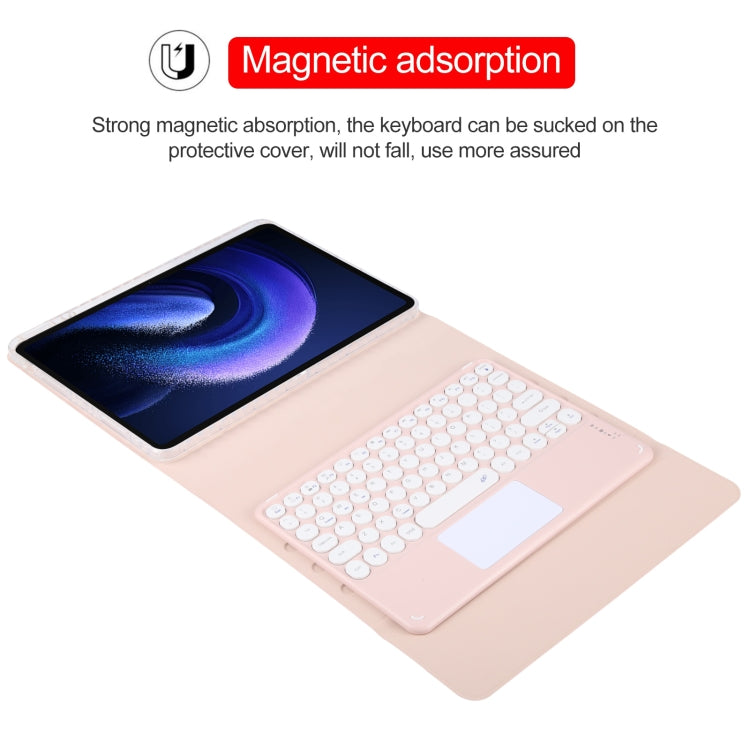 For Xiaomi Pad 6 Round Button Bluetooth Keyboard Rotatable Holder Leather Case with Touchpad(Rose Gold) - Others Keyboard by buy2fix | Online Shopping UK | buy2fix