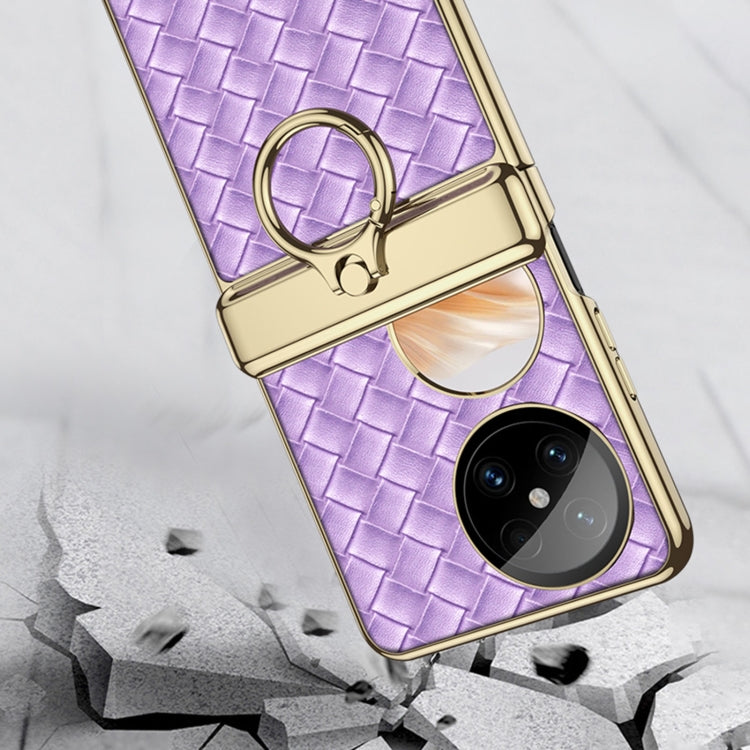 For Huawei Pocket 2 GKK Magnetic Shaft Electroplated Plain Leather Woven Texture Phone Case with Ring(Purple) - Huawei Cases by GKK | Online Shopping UK | buy2fix