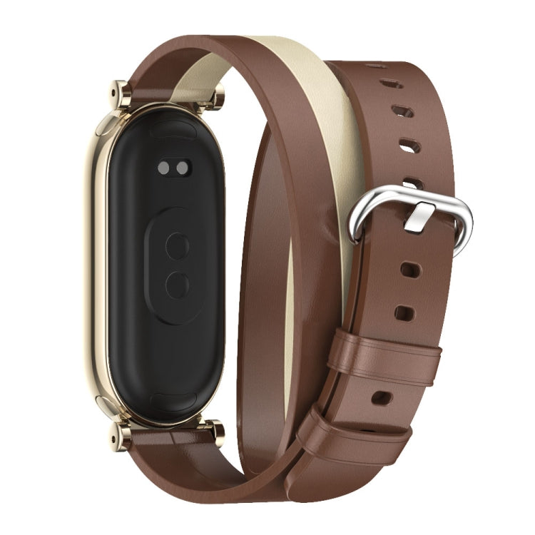 For Xiaomi Mi Band 8 / 9 / 9 NFC Mijobs GT4 Dual-Loop Leather Watch Band(Brown+Light Yellow+Light Gold) - Watch Bands by MIJOBS | Online Shopping UK | buy2fix