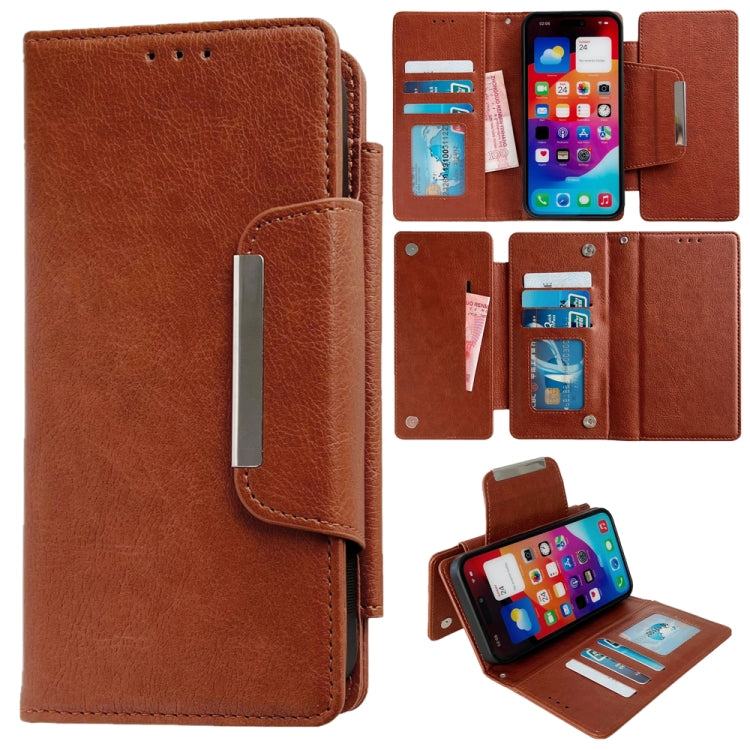 For iPhone 16 Pro Max Multifunctional Seven Cards Wallet Leather Phone Case(Brown) - iPhone 16 Pro Max Cases by buy2fix | Online Shopping UK | buy2fix