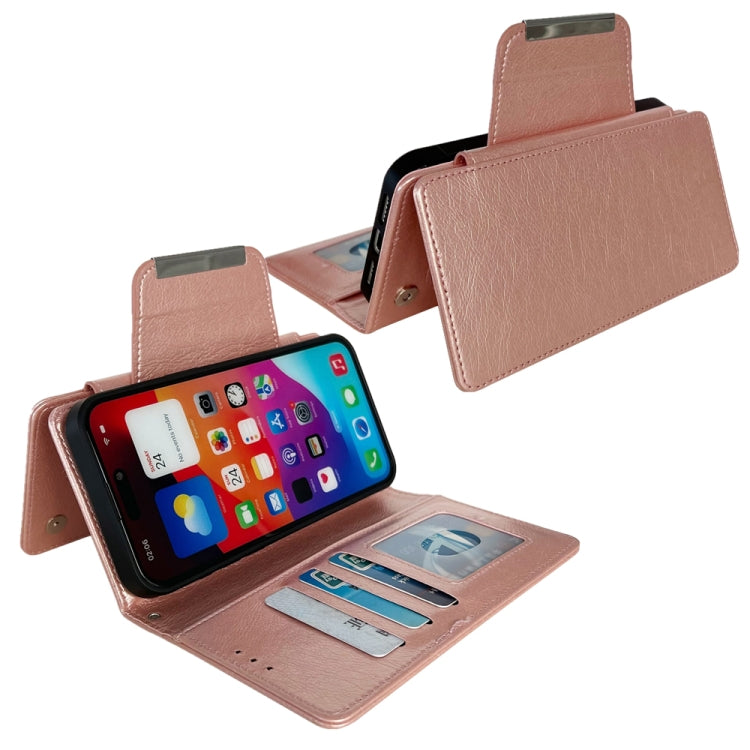 For iPhone 16 Multifunctional Seven Cards Wallet Leather Phone Case(Rose Gold) - iPhone 16 Cases by buy2fix | Online Shopping UK | buy2fix