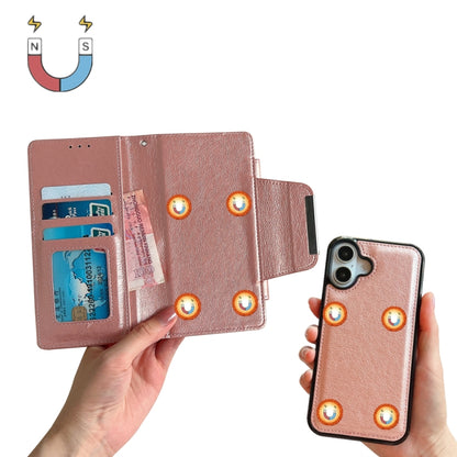 For iPhone 16 Multifunctional Seven Cards Wallet Leather Phone Case(Rose Gold) - iPhone 16 Cases by buy2fix | Online Shopping UK | buy2fix