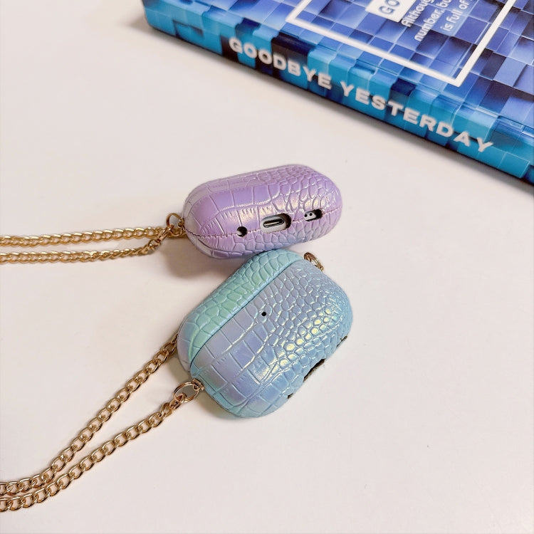 For AirPods Pro 2 Colorful Crocodile Pattern PC Earphone Case with Anti-lost Metal Long Chain(Purple) - For AirPods Pro 2 by buy2fix | Online Shopping UK | buy2fix