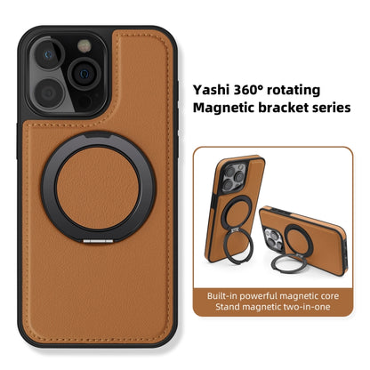 For iPhone 14 Plus Yashi 360 Degree Rotating MagSafe Bracket Phone Case(Brown) - iPhone 14 Plus Cases by buy2fix | Online Shopping UK | buy2fix