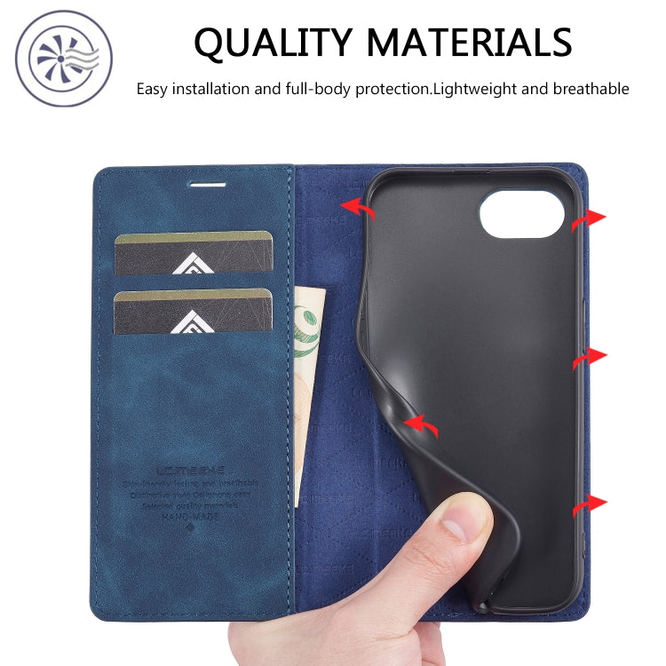 For iPhone 16e LC.IMEEKE Strong Magnetism Microfiber Leather Phone Case(Blue) - iPhone 16e Cases by LC.IMEEKE | Online Shopping UK | buy2fix