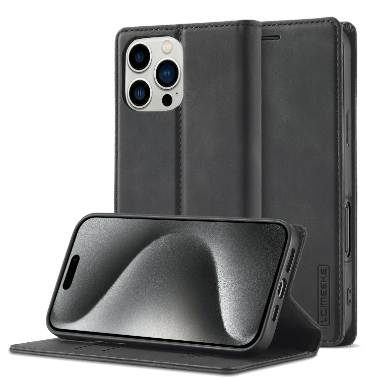 For iPhone 16 Pro LC.IMEEKE Strong Magnetism Microfiber Leather Phone Case(Black) - iPhone 16 Pro Cases by LC.IMEEKE | Online Shopping UK | buy2fix