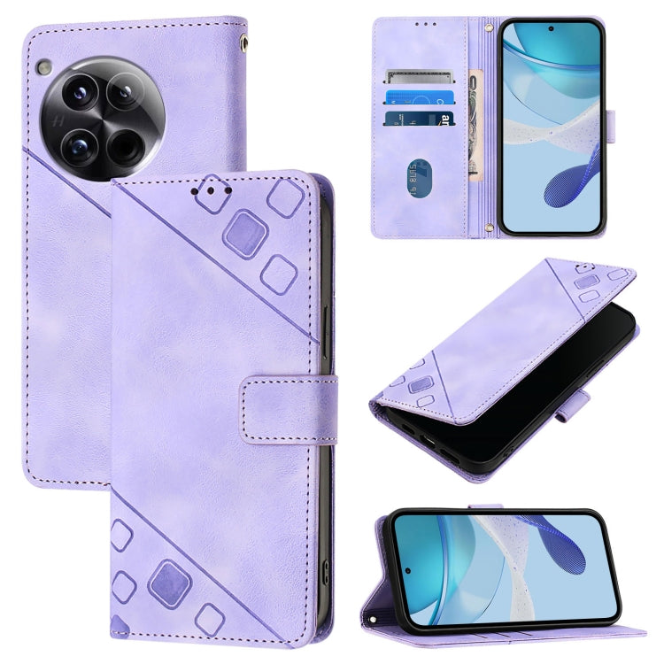 For OnePlus 12 5G Global Skin-feel Embossed Leather Phone Case(Light Purple) - OnePlus Cases by buy2fix | Online Shopping UK | buy2fix