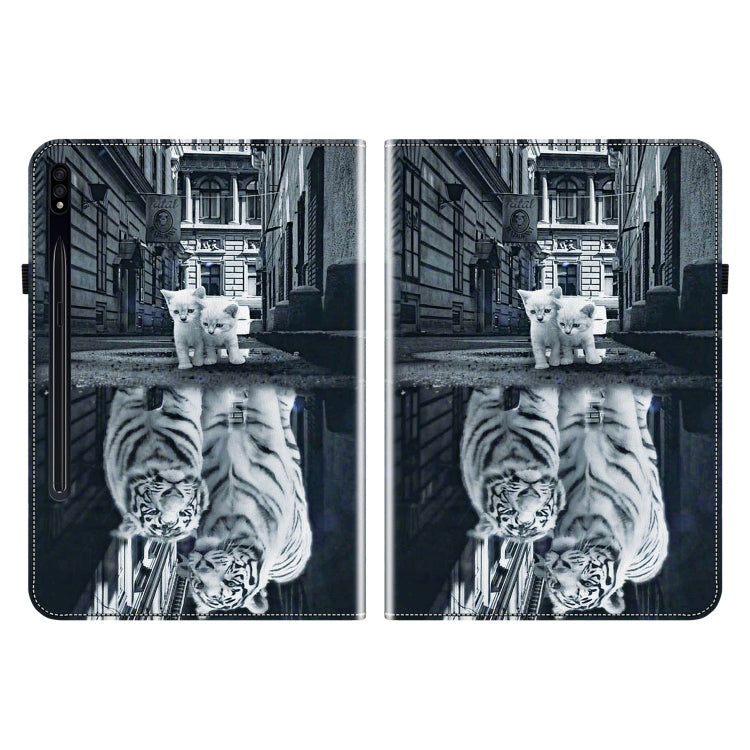 For Samsung Galaxy Tab S7 FE/S8+/S7+ Crystal Texture Painted Leather Tablet Case(Cat Reflection Tiger) - Galaxy Tab S8+ Cases by buy2fix | Online Shopping UK | buy2fix