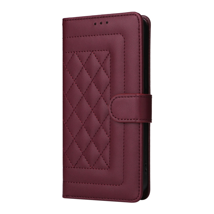 For iPhone 16 Pro Diamond Lattice Leather Flip Phone Case(Wine Red) - iPhone 16 Pro Cases by buy2fix | Online Shopping UK | buy2fix