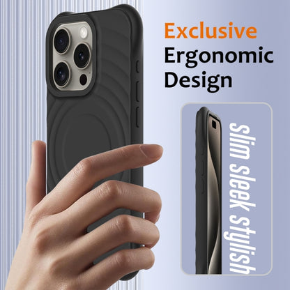 For iPhone 15 Pro Max Wave Texture MagSafe Magnetic Liquid Silicone Phone Case(Black) - iPhone 15 Pro Max Cases by buy2fix | Online Shopping UK | buy2fix