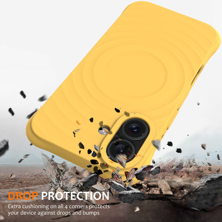 For iPhone 16 Plus Wave Texture MagSafe Magnetic Liquid Silicone Phone Case(Yellow) - iPhone 16 Plus Cases by buy2fix | Online Shopping UK | buy2fix