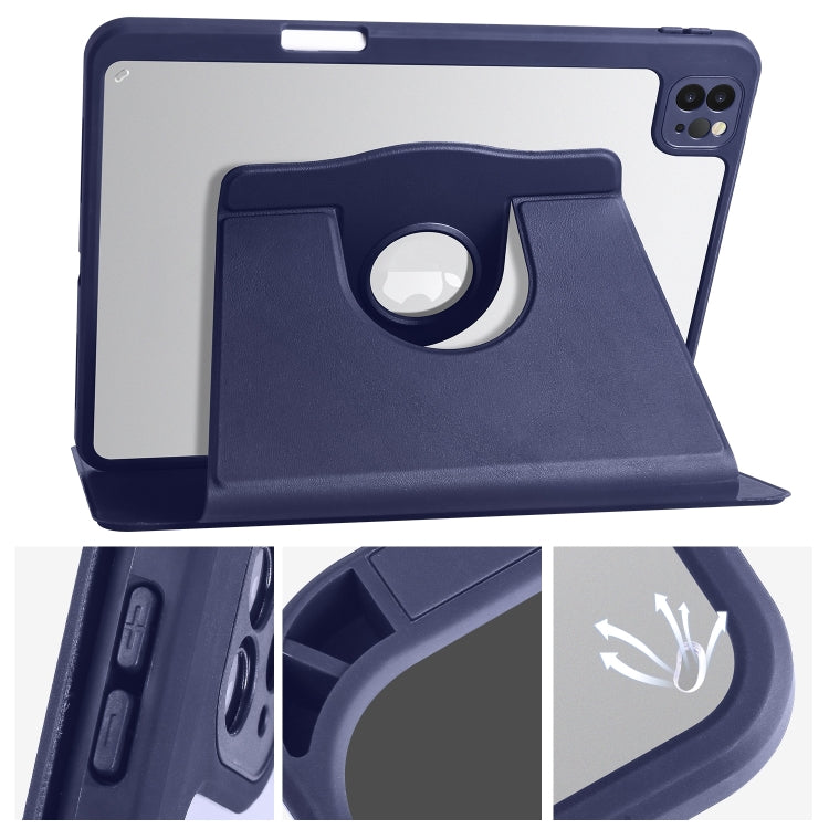 For iPad Pro 11 2024 Acrylic 360 Degree Rotation Holder Leather Tablet Case(Dark Blue) - iPad Pro 11 2024 Cases by buy2fix | Online Shopping UK | buy2fix