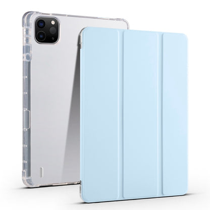 For iPad Pro 13 2024 3-fold Clear TPU Smart Leather Tablet Case with Pen Slot(Ice Blue) - iPad Pro 13 2024 Cases by buy2fix | Online Shopping UK | buy2fix