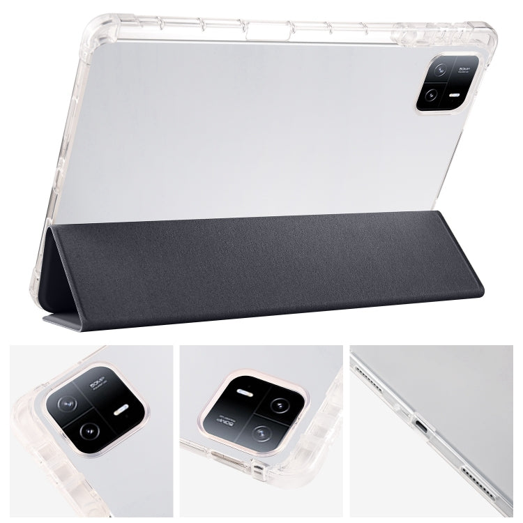 For iPad Pro 11 2024 3-fold Clear TPU Smart Leather Tablet Case with Pen Slot(Black) - iPad Pro 11 2024 Cases by buy2fix | Online Shopping UK | buy2fix