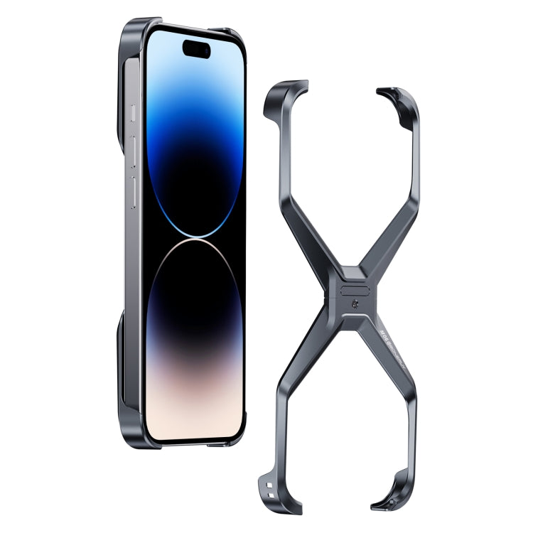 For iPhone 13 Pro / 14 Pro Frameless X-shaped Metal Phone Case(Grey) - iPhone 14 Pro Cases by buy2fix | Online Shopping UK | buy2fix