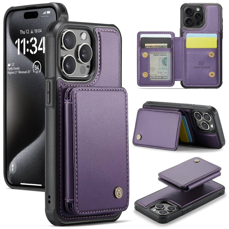 For iPhone 15 Pro Max JEEHOOD J05 Business Magnetic Style RFID Leather Phone Case(Purple) - iPhone 15 Pro Max Cases by JEEHOOD | Online Shopping UK | buy2fix