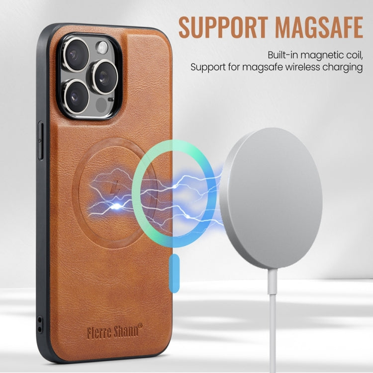 For iPhone 16 Pro Max Fierre Shann Oil Wax Cow Leather Magnetic Card Holder Phone Case(Brown) - iPhone 16 Pro Max Cases by FIERRE SHANN | Online Shopping UK | buy2fix