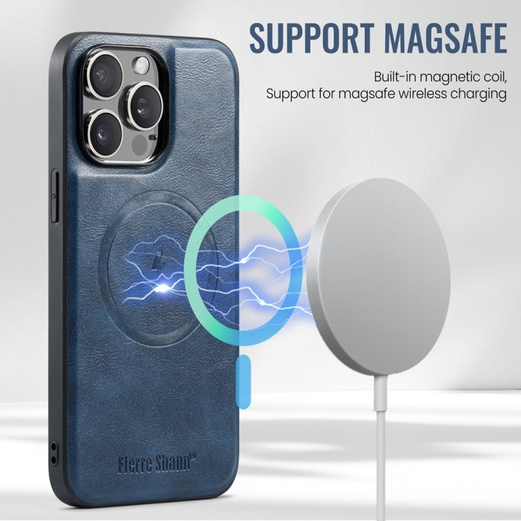 For iPhone 16 Pro Max Fierre Shann Oil Wax Cow Leather Magnetic Card Holder Phone Case(Blue) - iPhone 16 Pro Max Cases by FIERRE SHANN | Online Shopping UK | buy2fix