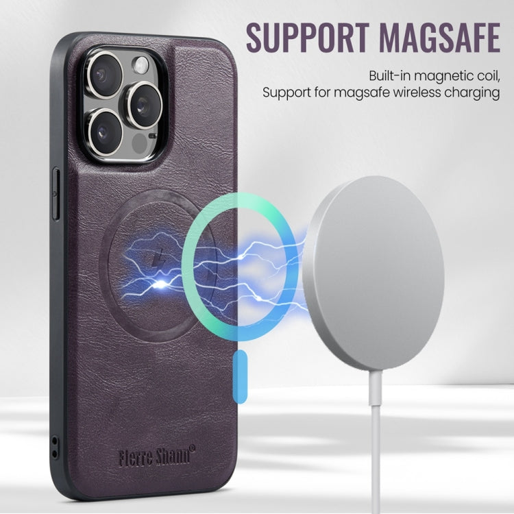 For iPhone 16 Pro Max Fierre Shann Oil Wax Cow Leather Magnetic Card Holder Phone Case(Purple) - iPhone 16 Pro Max Cases by FIERRE SHANN | Online Shopping UK | buy2fix