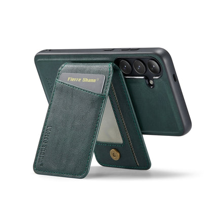 For Samsung Galaxy S24+ 5G Fierre Shann Cowhide Vertical Flip Magnetic Card Holder Phone Case(Green) - Galaxy S24+ 5G Cases by FIERRE SHANN | Online Shopping UK | buy2fix