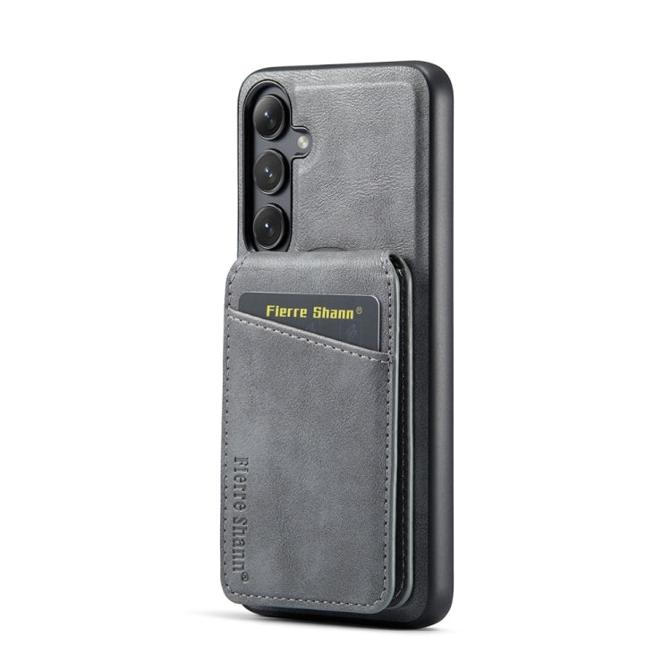 For Samsung Galaxy S24+ 5G Fierre Shann Oil Wax Cow Leather Magnetic Card Holder Phone Case(Grey) - Galaxy S24+ 5G Cases by FIERRE SHANN | Online Shopping UK | buy2fix