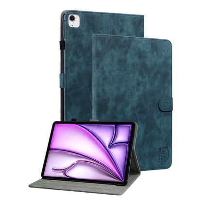 For iPad Air 11 2024 Embossed Tiger Pattern Leather Tablet Case(Dark Blue) - iPad Air 11 2024 Cases by buy2fix | Online Shopping UK | buy2fix