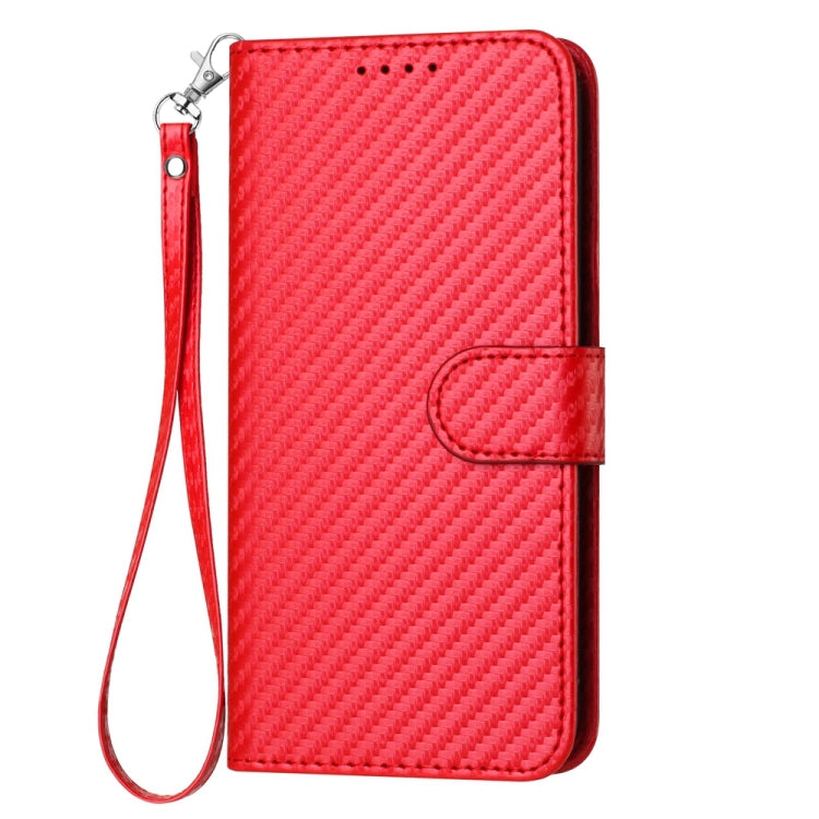 For iPhone SE 2024 YX0070 Carbon Fiber Buckle Leather Phone Case with Lanyard(Red) - More iPhone Cases by buy2fix | Online Shopping UK | buy2fix