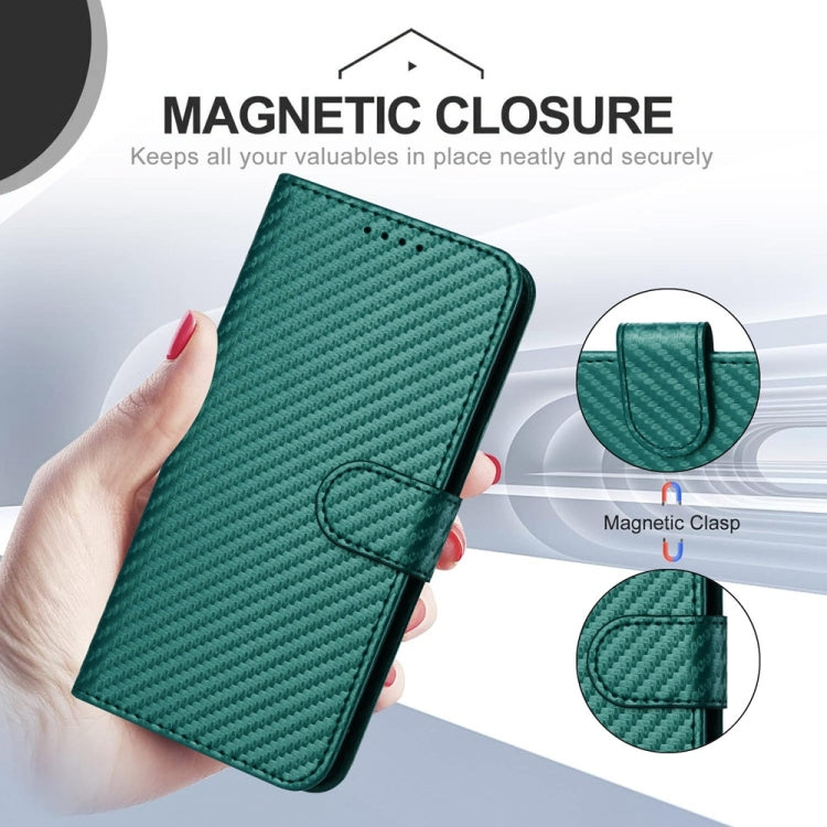 For iPhone 16 YX0070 Carbon Fiber Buckle Leather Phone Case with Lanyard(Dark Green) - iPhone 16 Cases by buy2fix | Online Shopping UK | buy2fix