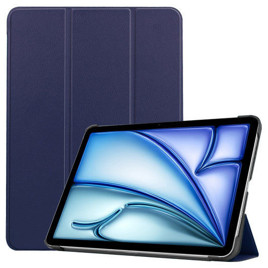 For iPad Air 11 2024 Custer Pure Color 3-Fold Holder Smart Leather Tablet Case(Blue) - iPad Air 11 2024 Cases by buy2fix | Online Shopping UK | buy2fix