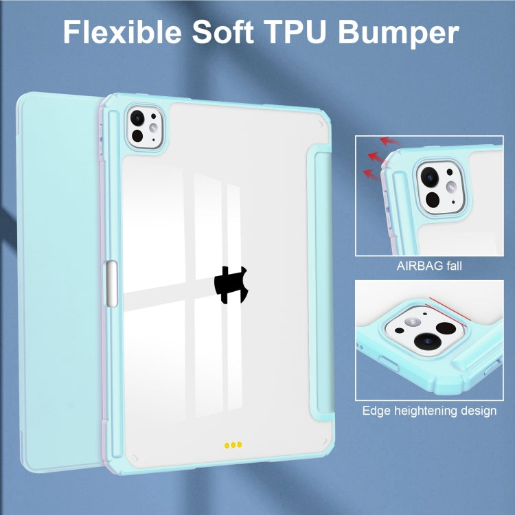 For iPad Pro 11 2024 Pure Color 3-fold Clear TPU Smart Leather Tablet Case(Sky Blue) - iPad Pro 11 2024 Cases by buy2fix | Online Shopping UK | buy2fix