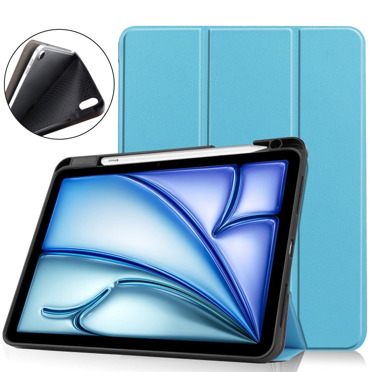 For iPad Air 11 2024 Custer TPU Pure Color 3-Fold Holder Smart Leather Tablet Case(Sky Blue) - iPad Air 11 2024 Cases by buy2fix | Online Shopping UK | buy2fix