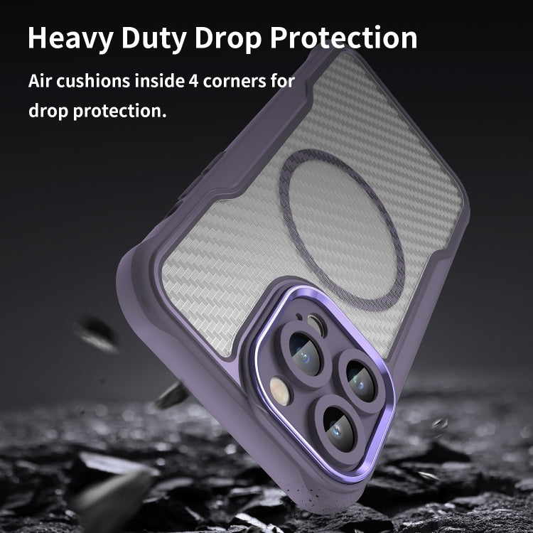 For iPhone 15 Pro Max Carbon Fiber Texture MagSafe Translucent Phone Case(Purple) - iPhone 15 Pro Max Cases by buy2fix | Online Shopping UK | buy2fix