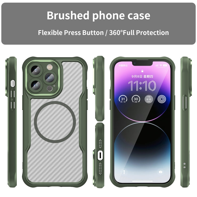 For iPhone 15 Pro Carbon Fiber Texture MagSafe Translucent Phone Case(Green) - iPhone 15 Pro Cases by buy2fix | Online Shopping UK | buy2fix