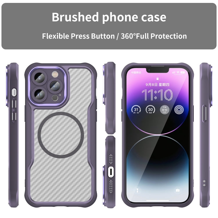 For iPhone 11 Carbon Fiber Texture MagSafe Translucent Phone Case(Purple) - iPhone 11 Cases by buy2fix | Online Shopping UK | buy2fix