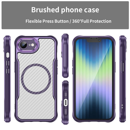 For iPhone 16e Carbon Fiber Texture MagSafe Translucent Phone Case(Purple) - iPhone 16e Cases by buy2fix | Online Shopping UK | buy2fix